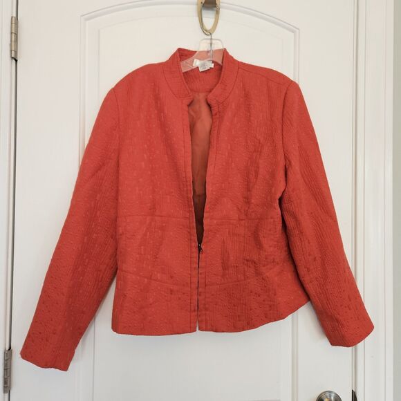 Coldwater Creek Zip Front Jacket‎ Blazer Embroidered Orange Size Med. Bright Fun - Picture 1 of 12